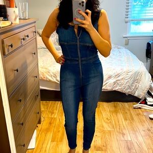 Guess factory blue demin jumpsuit